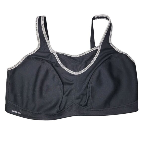 Glamorise Wire Free Bra Black Gray Womens Plus Size 48D No Pads - Picture 1 of 6